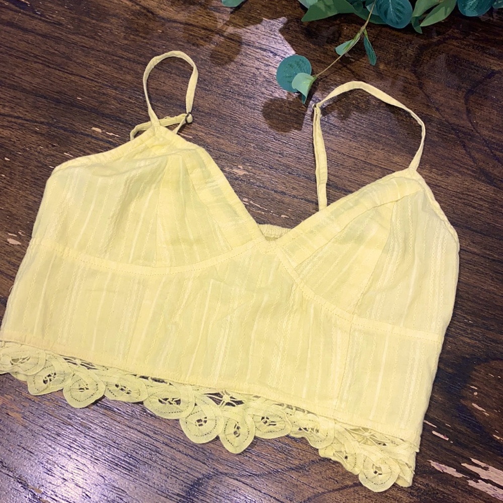 Yellow Free People lace crop top